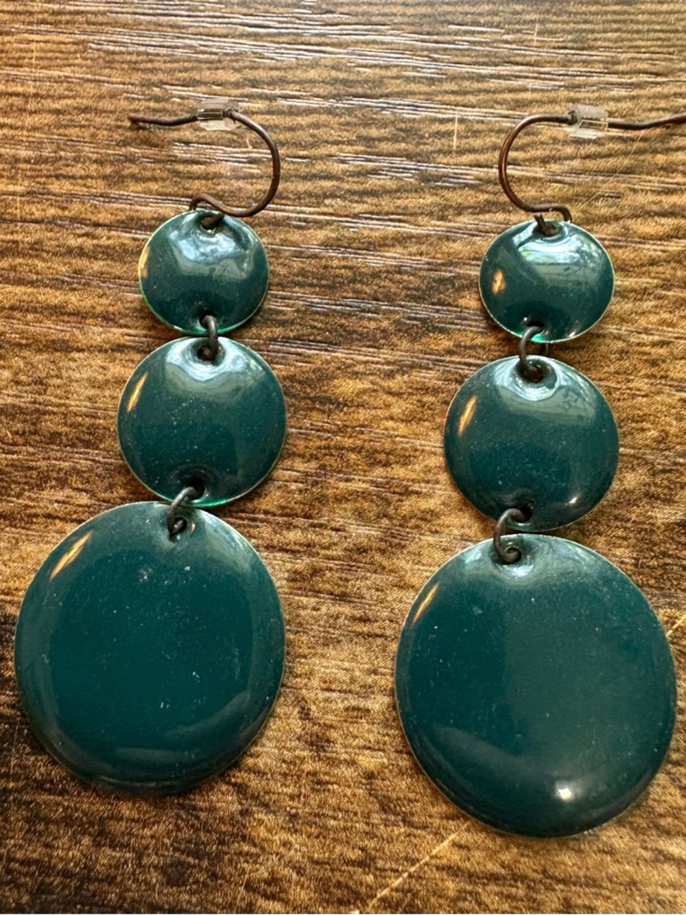 Vintage Dark Green Triple Disc enamel Dangle Earrings - Women Jewelry